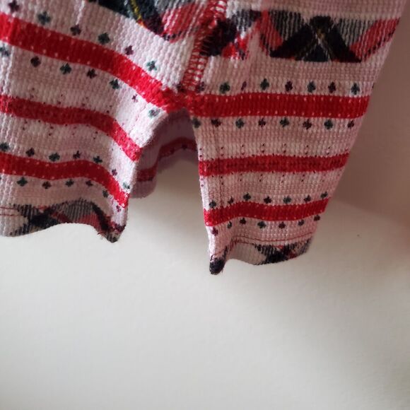 Victorias Secret Red Plaid Striped Waffle Knit T-shirt V Neck Size Large Cozy - Picture 5 of 10